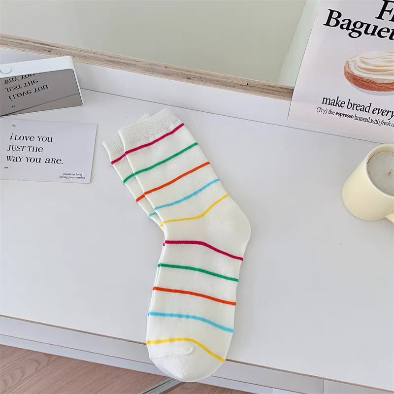 Cute Cotton Crew Socks for Women | Colorful Dopamine Patterned Socks