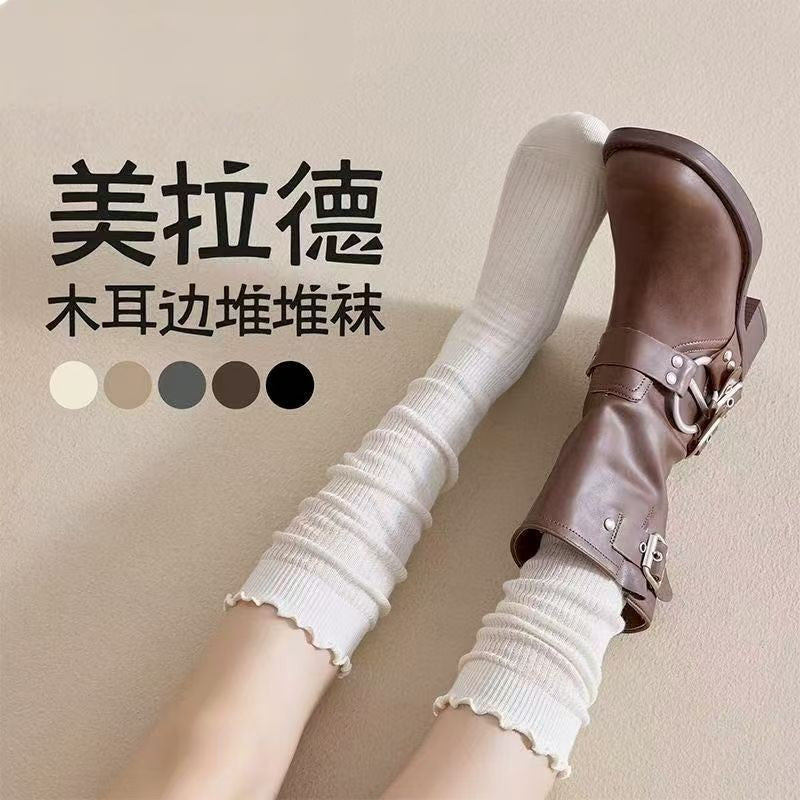 Ruffled Slouch Crew Socks | Women's Mid-Calf Cotton Socks