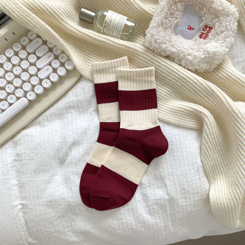Cute Crew Socks for Women | Burgundy Casual Mid-Calf Socks