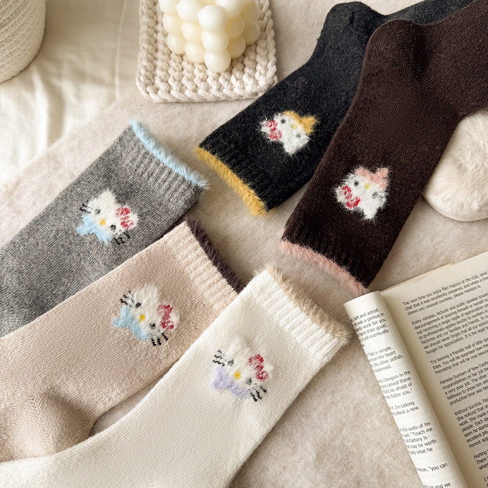 Cute Cozy Wool Crew Socks | Warm Winter Fuzzy Socks for Women