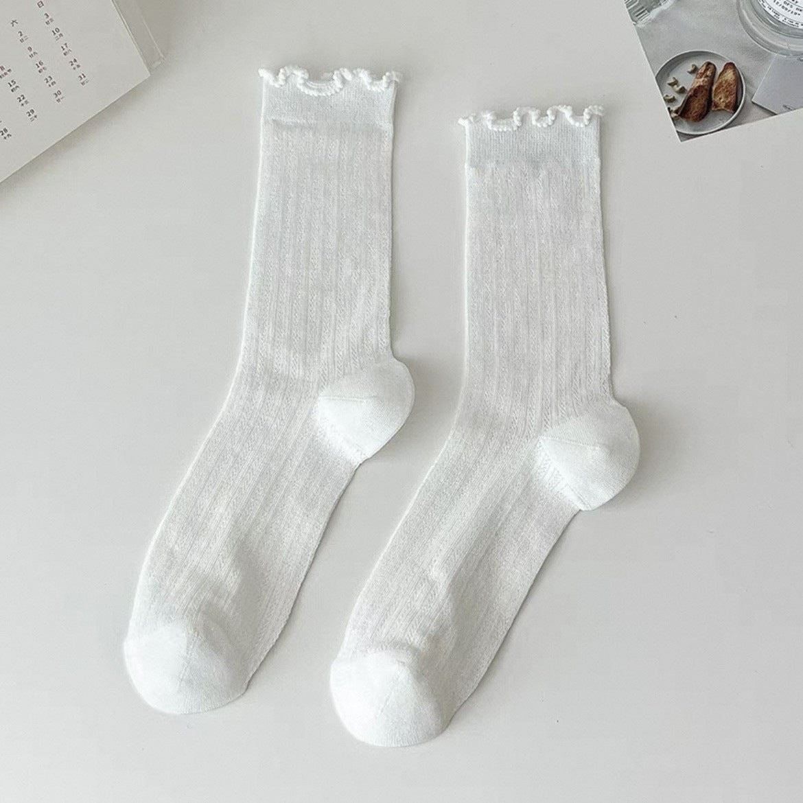 Breathable Mesh Ruffled Crew Socks for Women | Lightweight Summer Socks