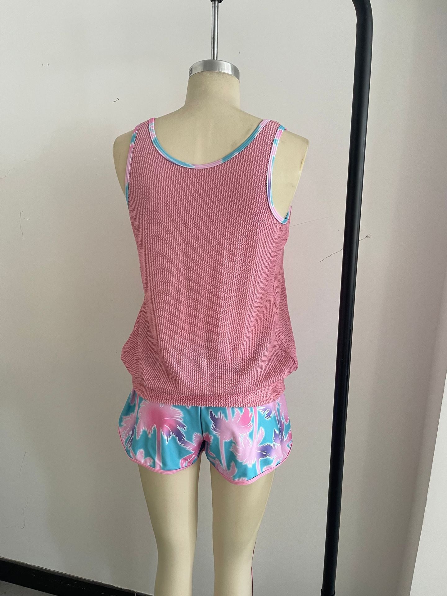 Pink Tie-Waist Tankini Two-Piece | Trendy Beach Swimwear