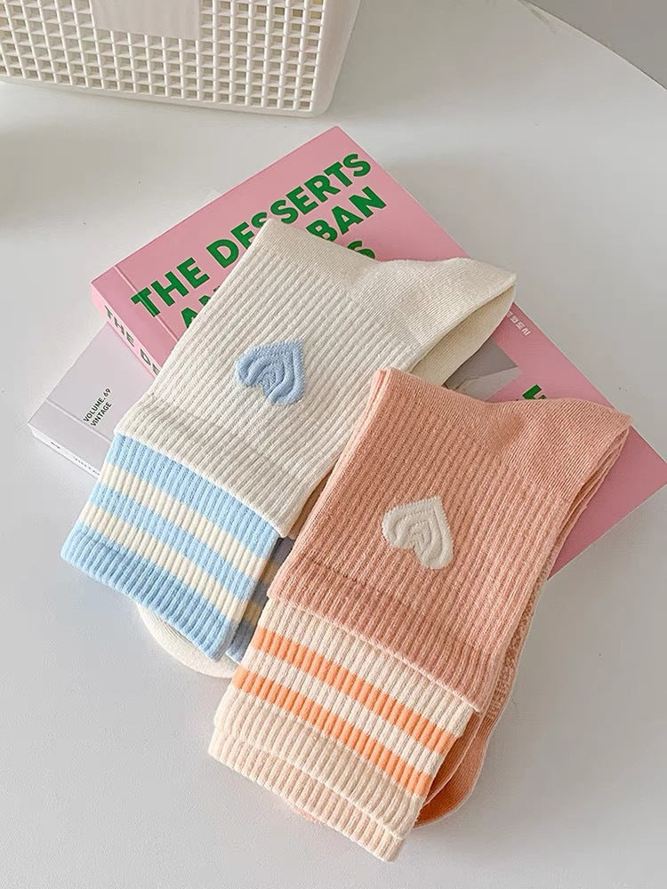 Cute Heart Striped Crew Socks | Athletic Socks for Women