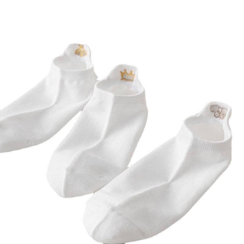 Cute Embroidered No-Show Socks | White Breathable Cotton For Women