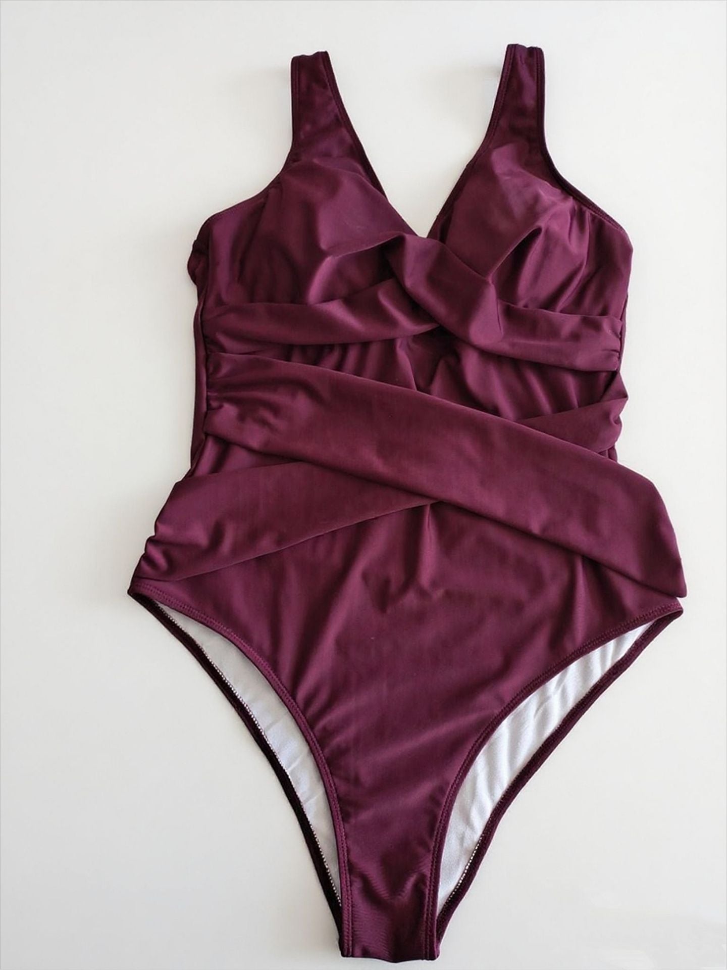 Deep V Halter Plus Size One-Piece Swimsuit | Sexy Purple Swimwear