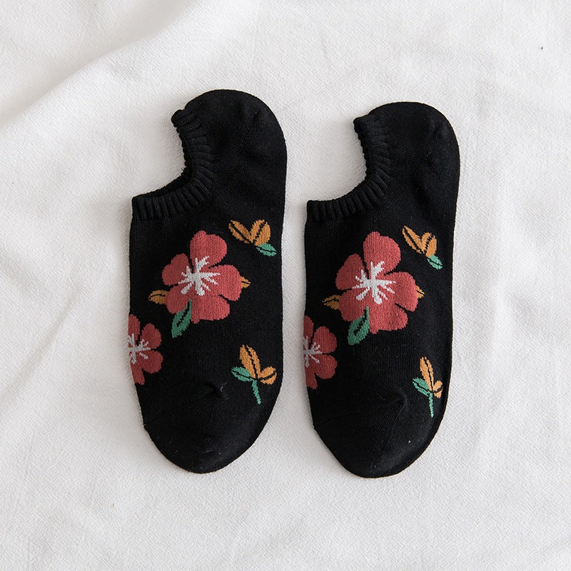 Floral No-Show Socks for Women | Soft Cotton Low Cut Socks