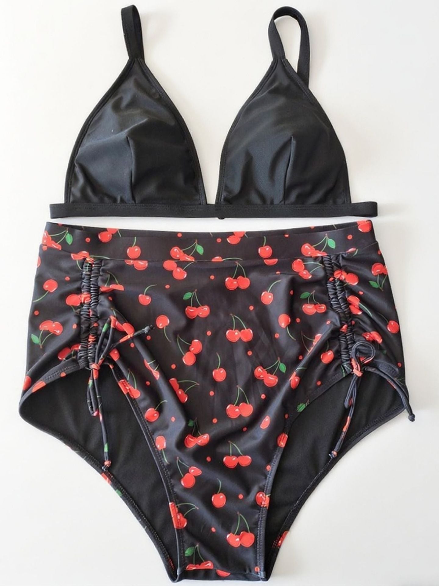 Plus Size Halter Cherry Print Tie-Side Bikini Set | Women's Swimwear