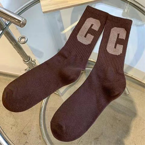 Trendy C Logo Crew Socks for Women | Soft Everyday Casual Socks