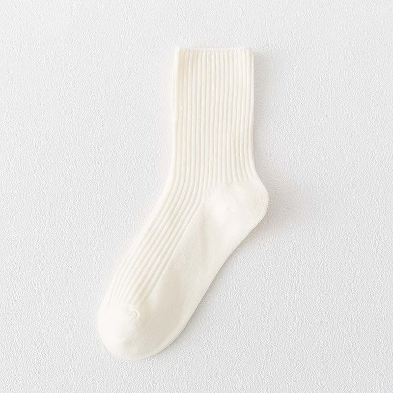 Ribbed Cotton Crew Socks for Women | Neutral Winter Slouch Socks