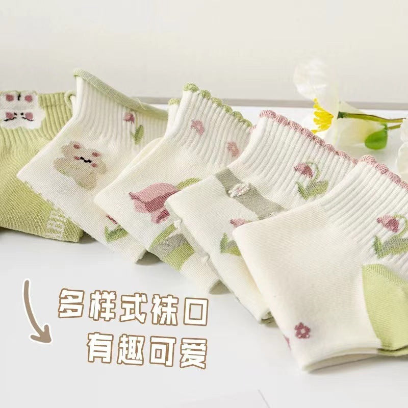 Cute Floral Ankle Socks for Women | Breathable Spring Summer Socks