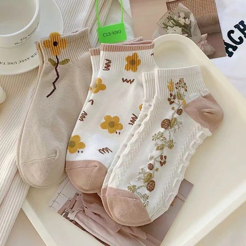 Cute Floral Ankle Socks for Women | Breathable Spring Summer Socks