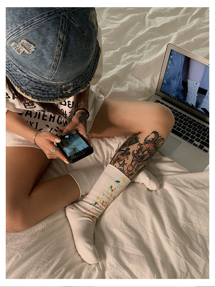 Splatter Graffiti Crew Socks | Breathable Trendy Streetwear Socks