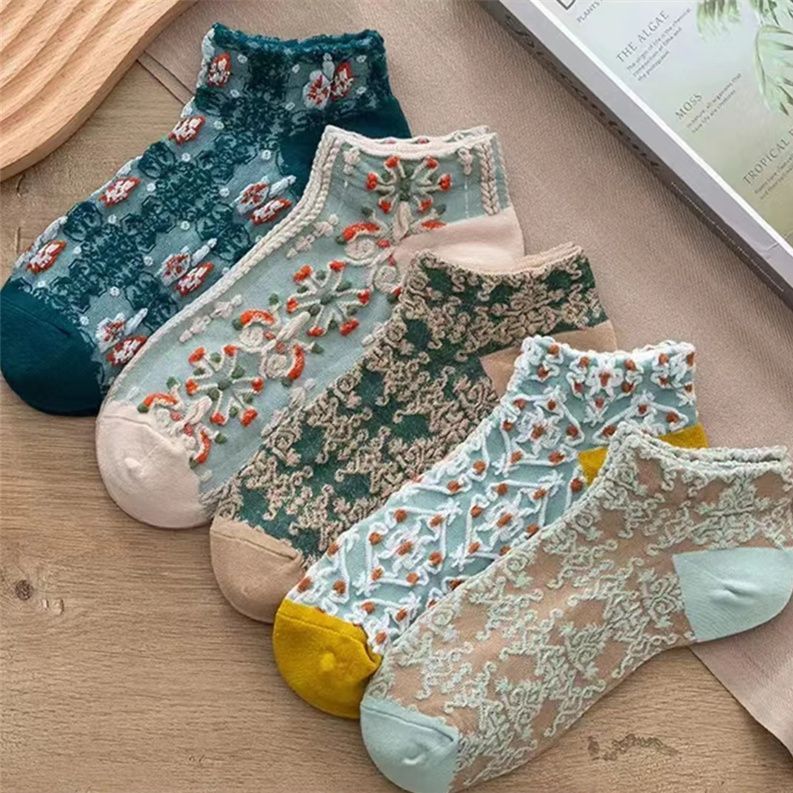 Vintage Embossed No-Show Socks for Women | Retro Summer Socks