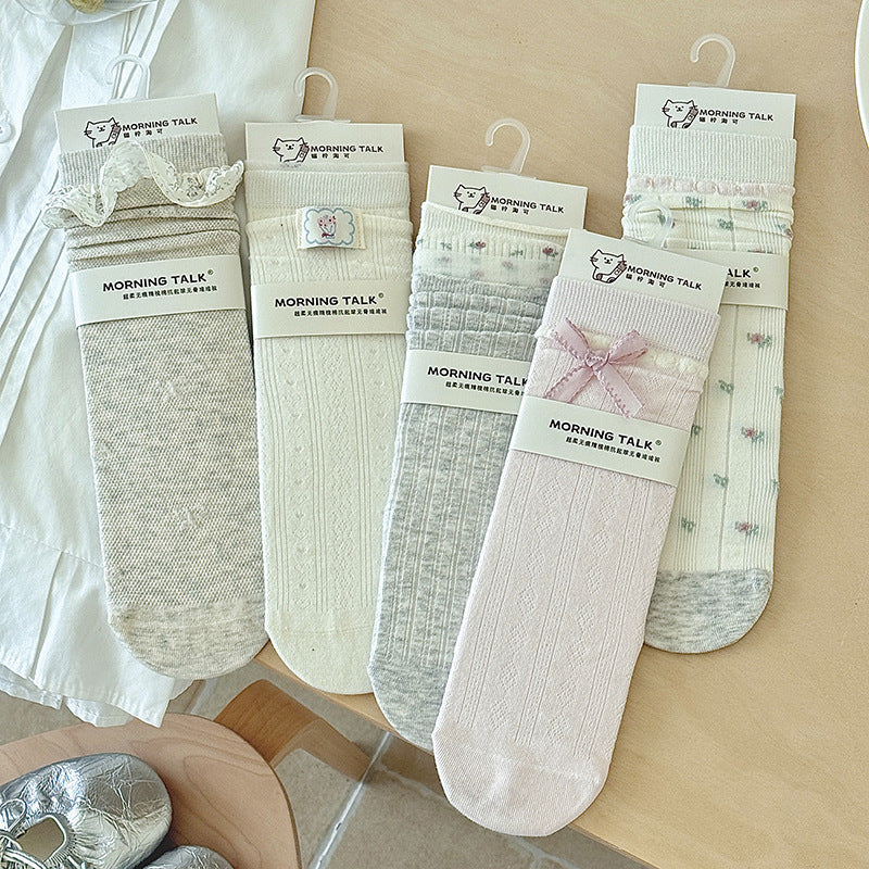 Seamless Cotton Crew Socks for Women | Fresh Pastel Slouch Socks