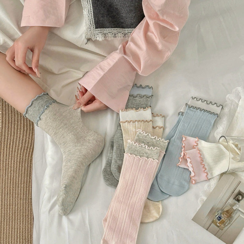 Women's Ruffled Cotton Crew Socks | Seamless Breathable Summer Socks