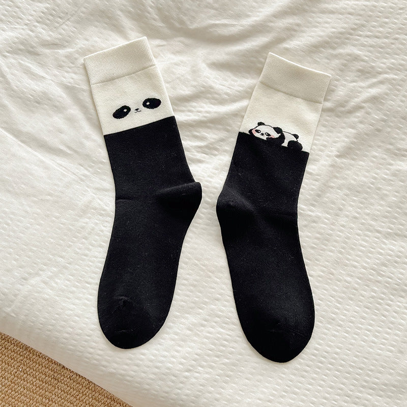 Cute Cartoon Cotton Crew Socks | Seamless Women's Mid Calf Socks