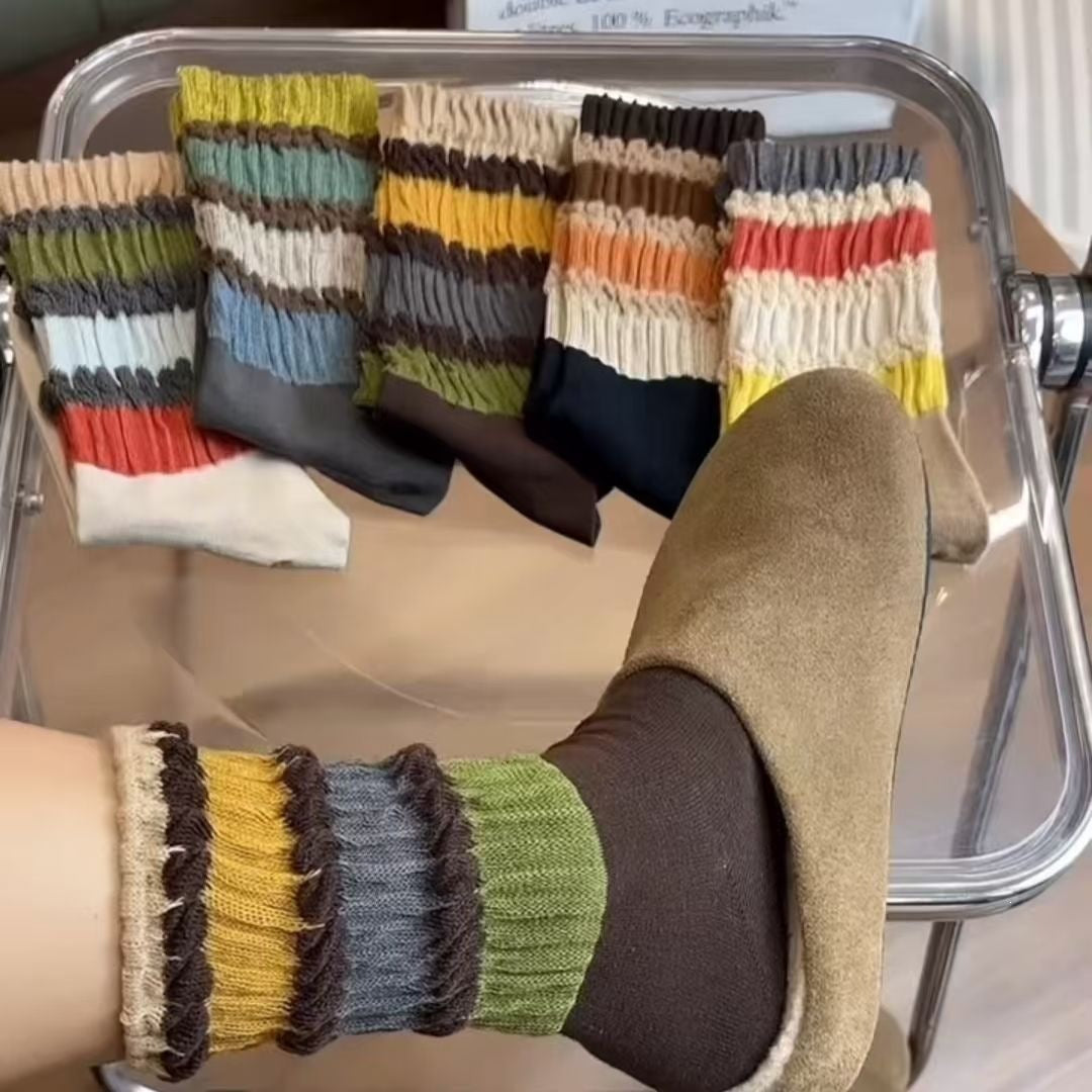 Vintage Striped Cozy Slouch Crew Socks | Loose No-Bind For Women