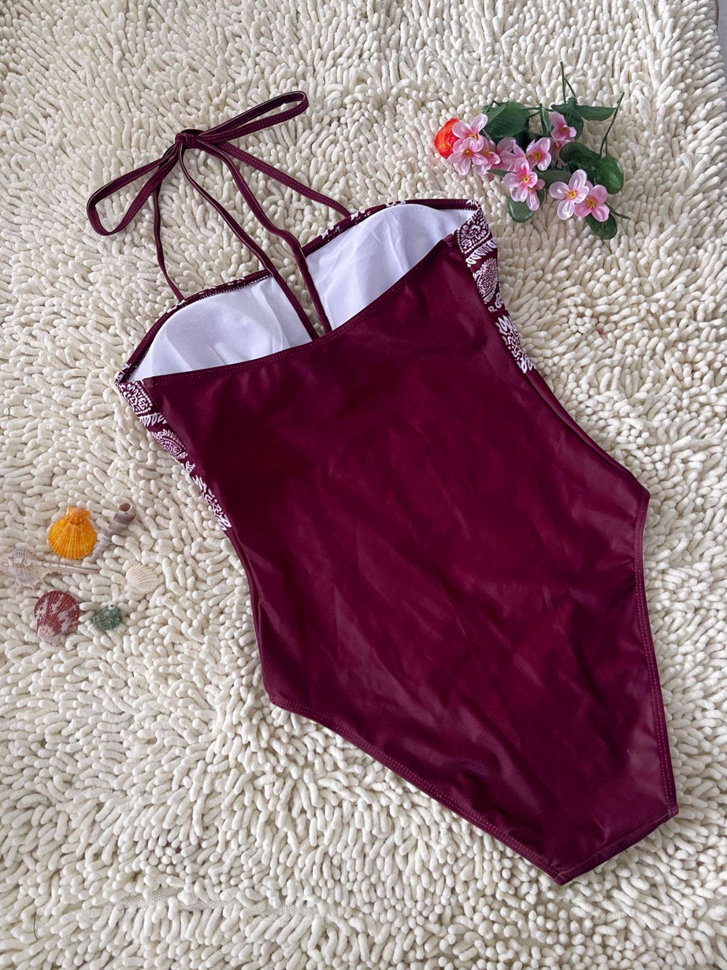 Vintage Print Halter One-Piece Swimsuit | Retro Beach Swimwear