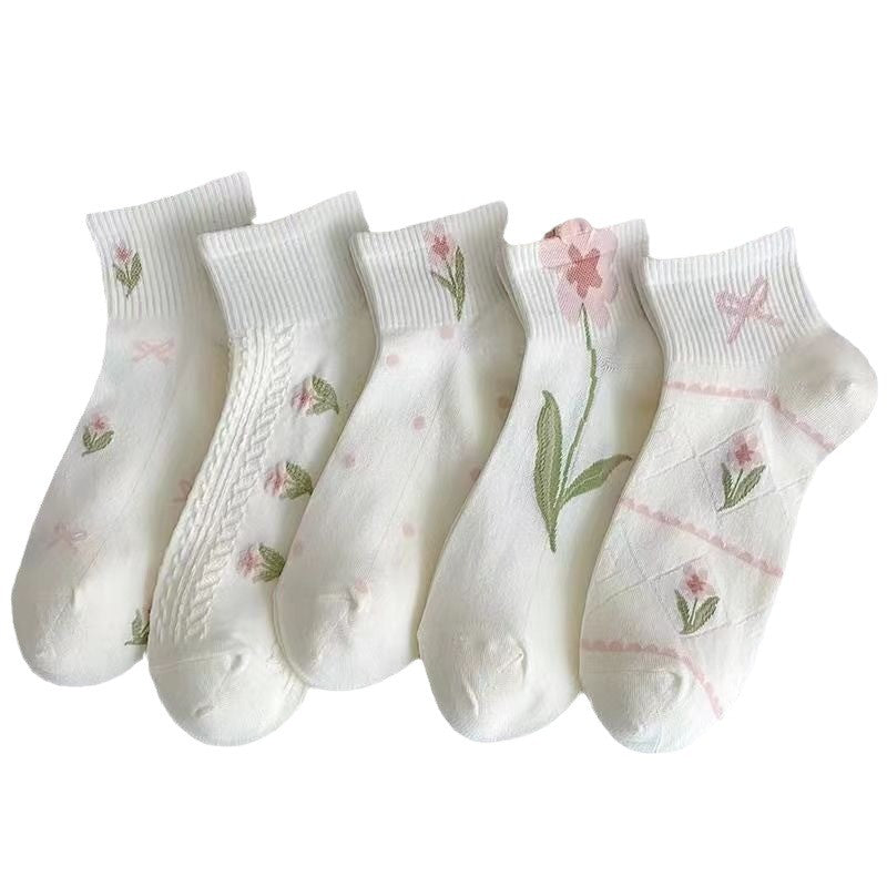 Sweet Floral Ankle Socks for Women | Breathable Cotton Spring Socks