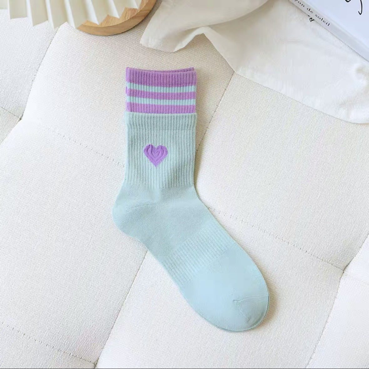 Cute Heart Striped Crew Socks | Athletic Socks for Women