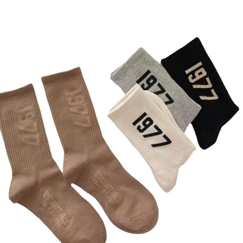 1977 Printed Cotton Crew Socks | Street Style Women Socks