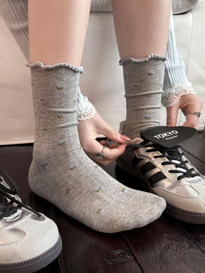 Floral Ruffle Crew Socks for Women | Thin Breathable Spring Socks