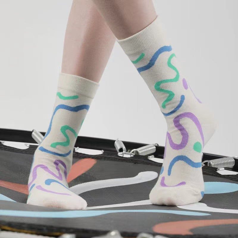 Trendy Abstract Patterned Crew Socks for Women | Novelty Casual Socks