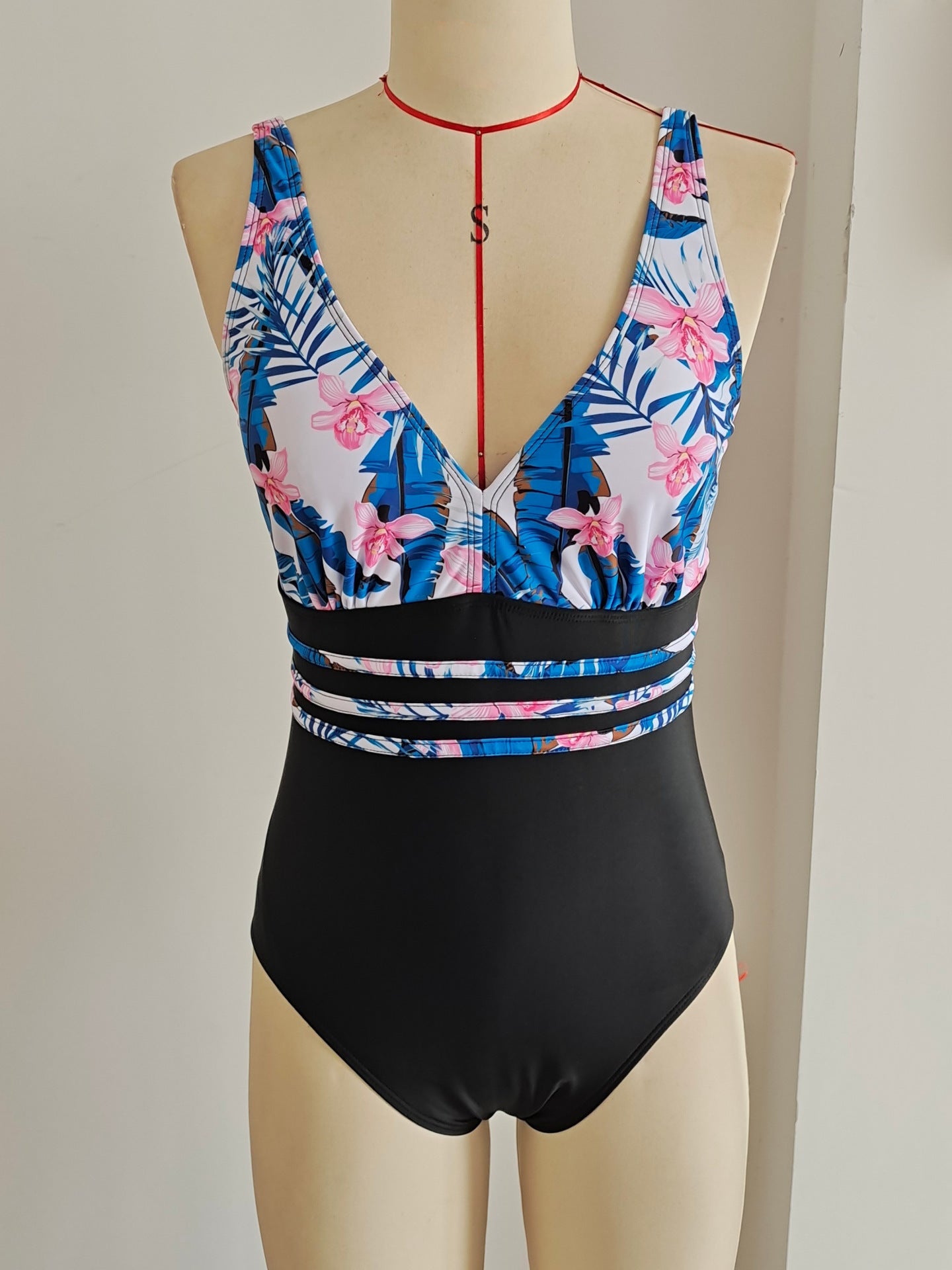 Tropical Floral V-Neck One-Piece Swimsuit | Sexy Women's Swimwear