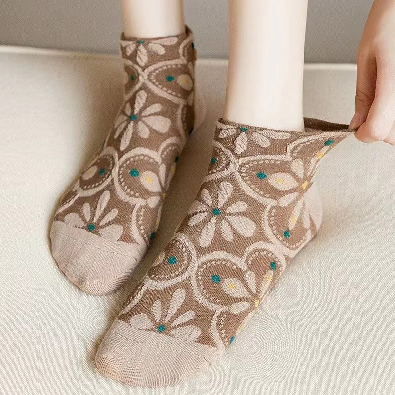 Vintage Floral Ankle Socks | Breathable Low Cut Socks for Women