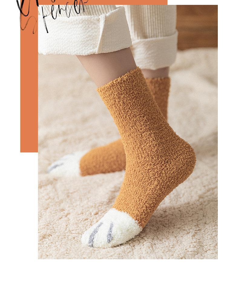Fuzzy Cat Paw Cozy Crew Socks | Warm Winter Lounge Socks