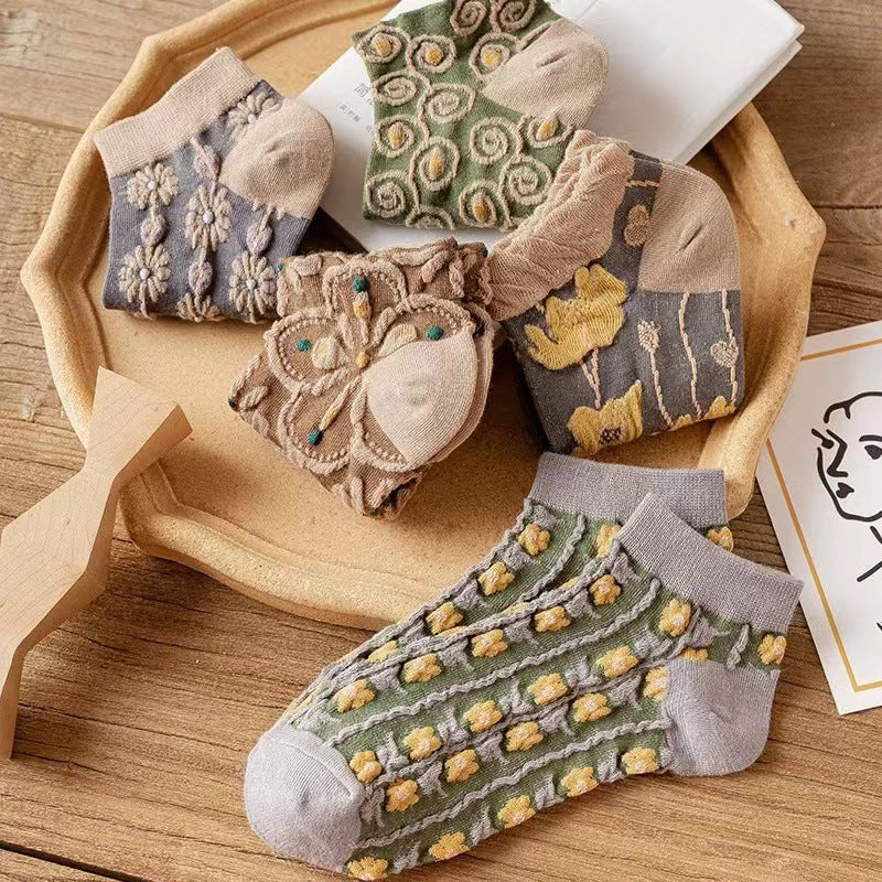 Vintage Floral Ankle Socks | Breathable Cotton Socks for Women