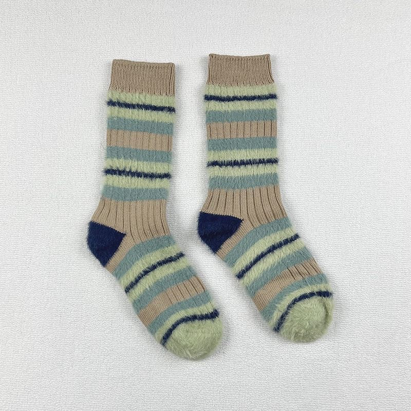 Women's Cozy Fuzzy Striped Crew Socks | Warm Winter Lounge Socks
