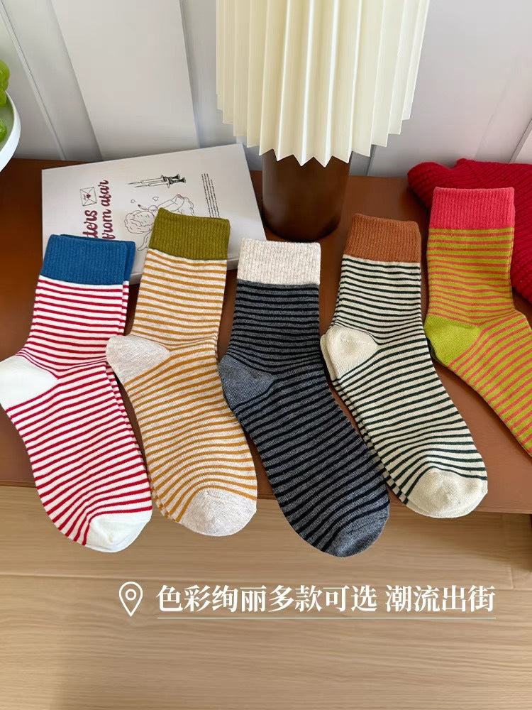 Women's Colorblock Striped Slouch Crew Socks | Casual Cotton Socks