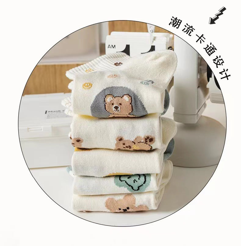 Cute Bear Print Ankle Socks | Breathable Summer Socks for Women