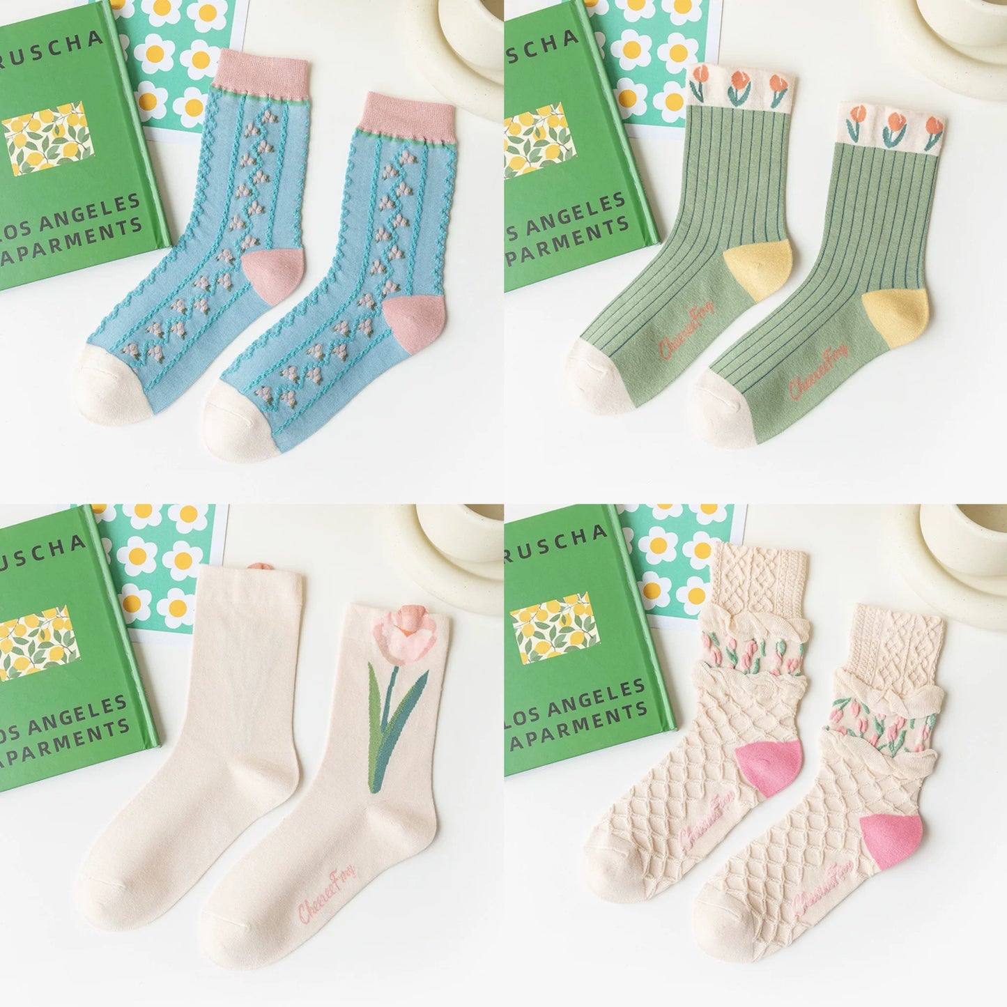 Floral Crew Socks for Women | Soft Cotton Patterned Socks