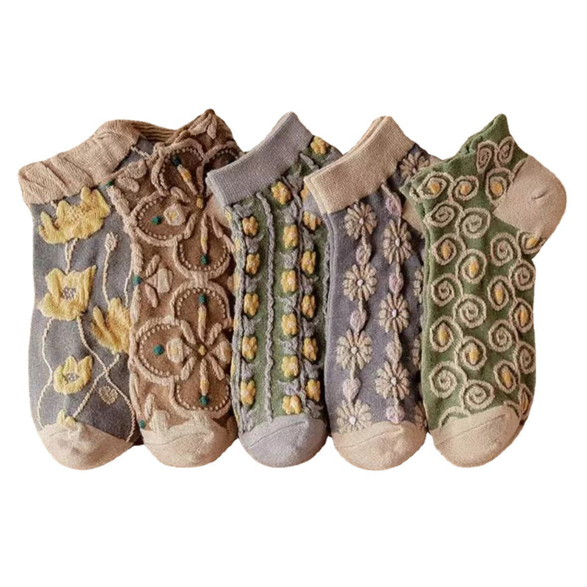Vintage Floral Ankle Socks | Breathable Cotton Socks for Women