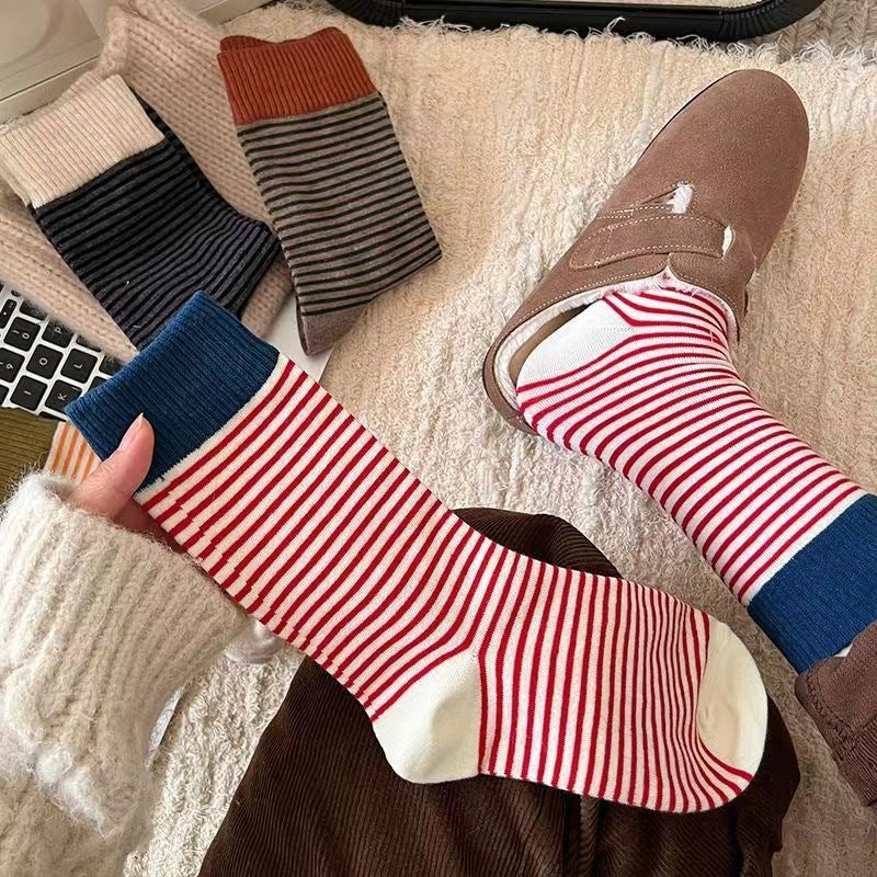 Women's Colorblock Striped Slouch Crew Socks | Casual Cotton Socks