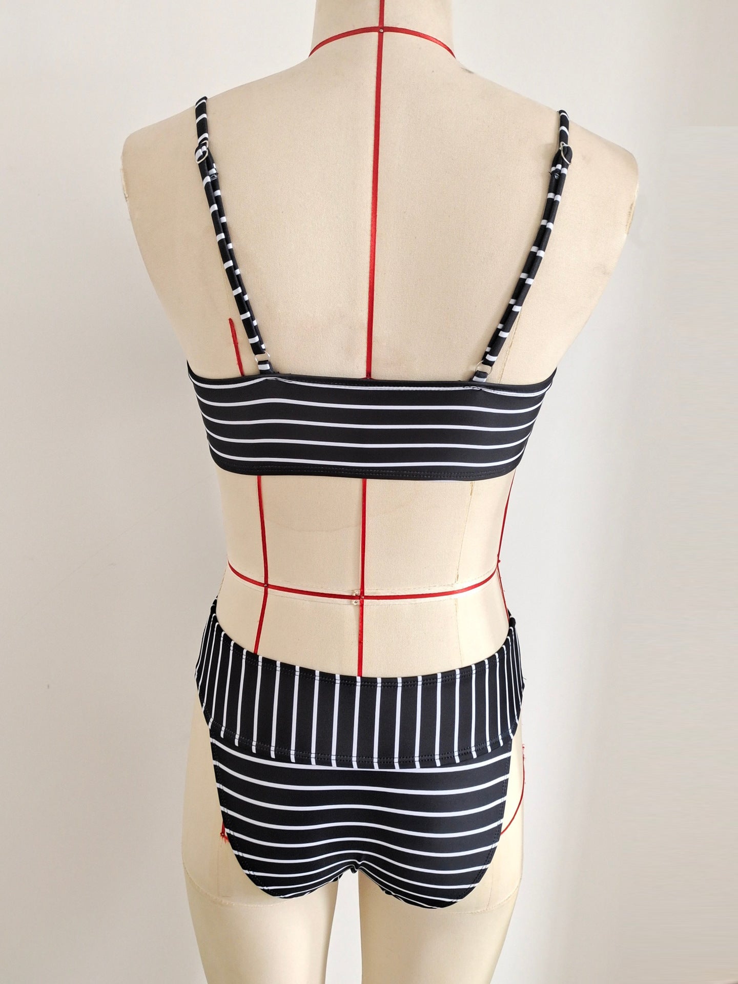 Striped Notched V High-Waist Bikini Set | Sexy Women's Swimwear