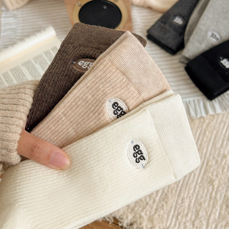Women's Cotton Crew Socks | Embroidered Neutral Fall Socks