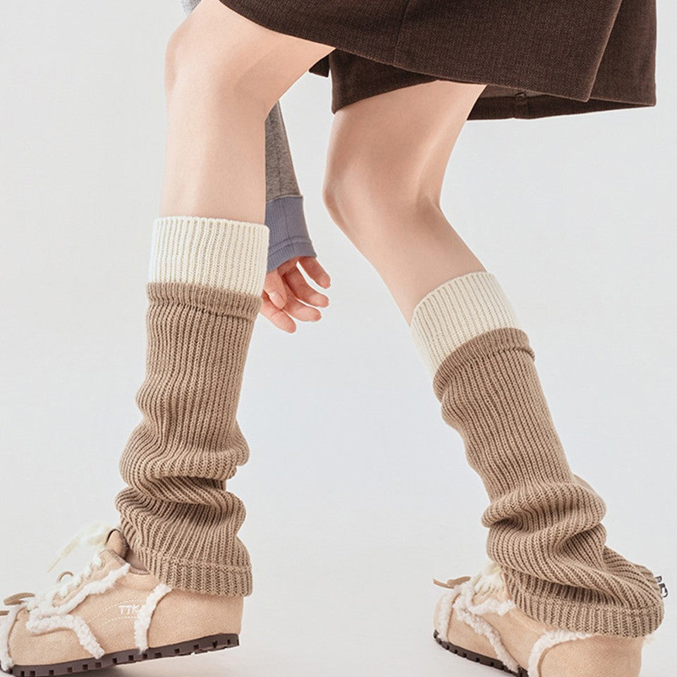 Cozy Y2K Colorblock Knit Leg Warmers for Women