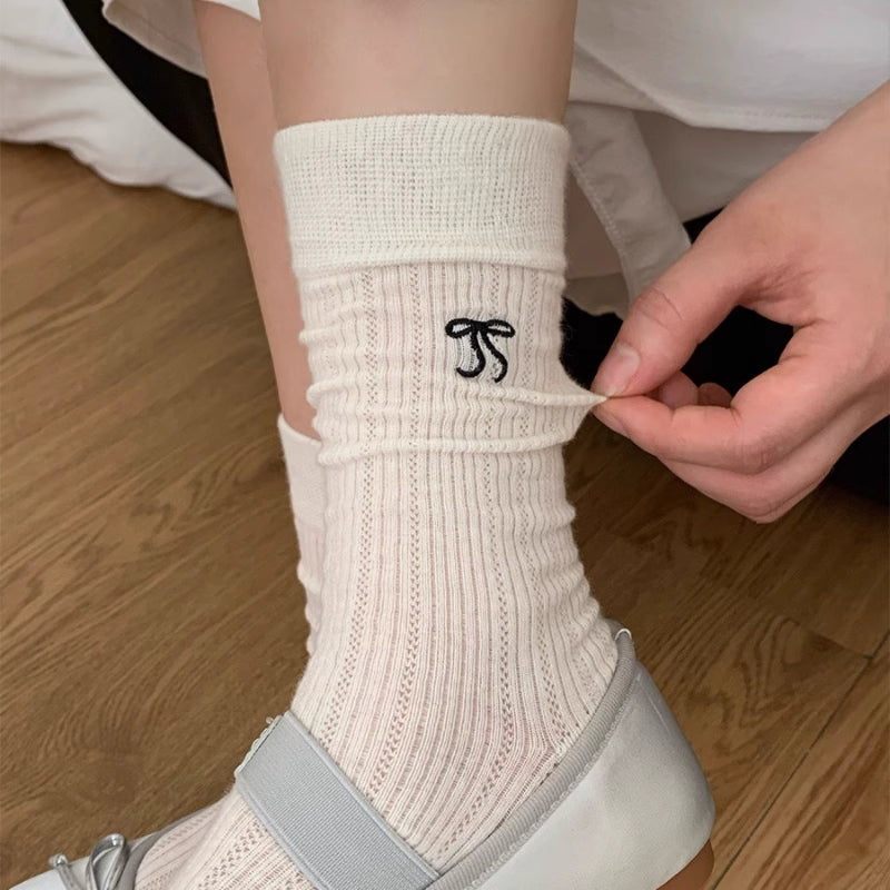 Ballet Bow Cotton Crew Socks | Breathable Summer Socks for Women