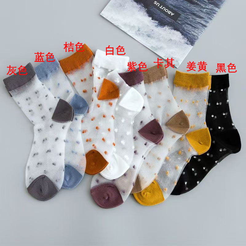 Polka Dot Sheer Crew Socks for Women | Lightweight Spring Summer Socks