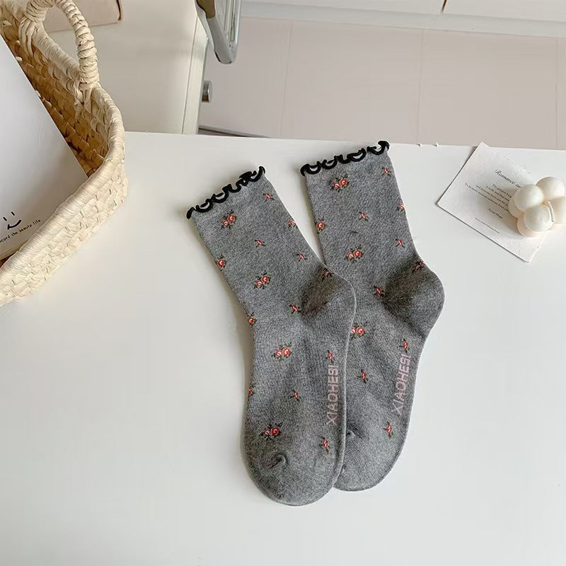 Vintage Ruffled Crew Socks | Cute Patterned Women's Everyday Socks