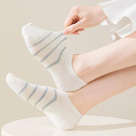 Stripe No-Show Socks for Women | Breathable Non-Slip Summer Socks