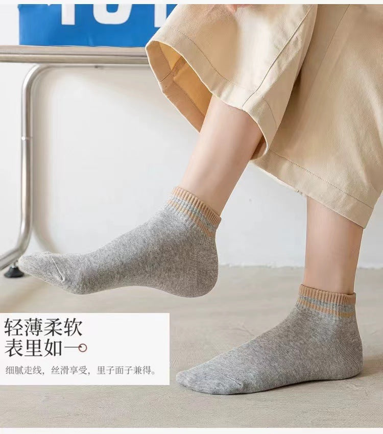 Striped Ankle Socks for Women | Breathable Cotton Casual Summer Socks