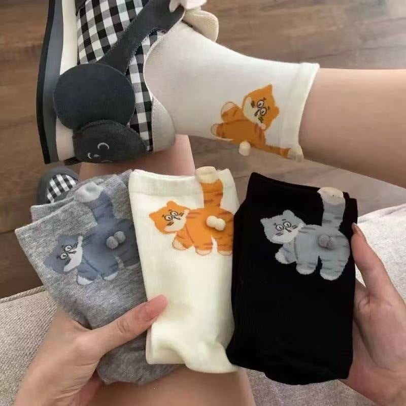 Funny 3D Cat Novelty Crew Socks for Women | Soft Cotton Cute Socks