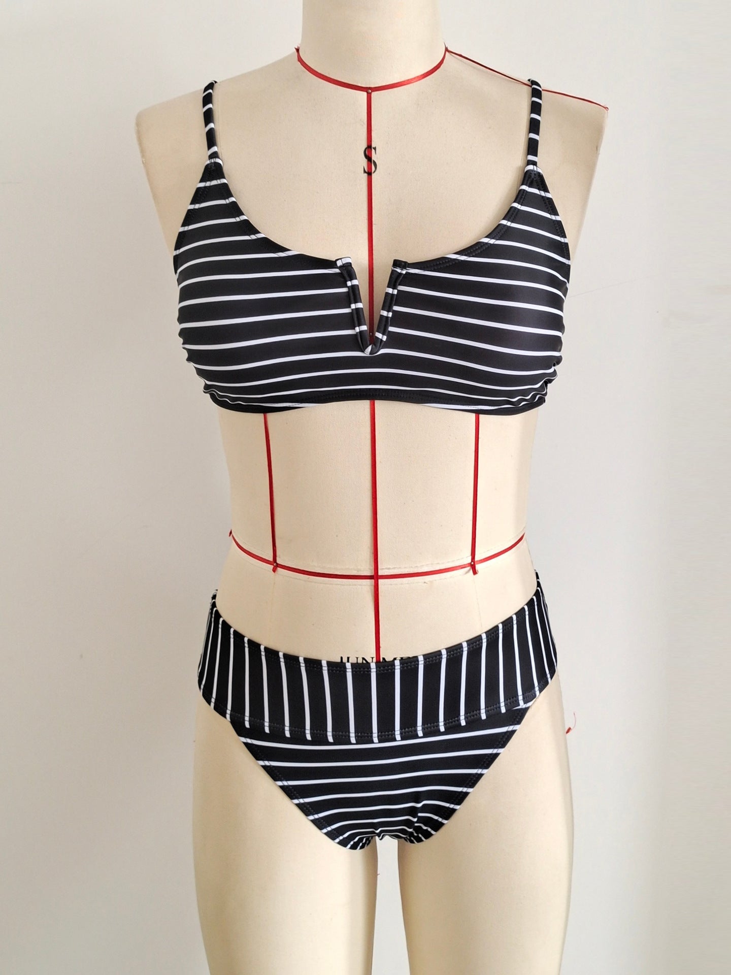 Striped Notched V High-Waist Bikini Set | Sexy Women's Swimwear