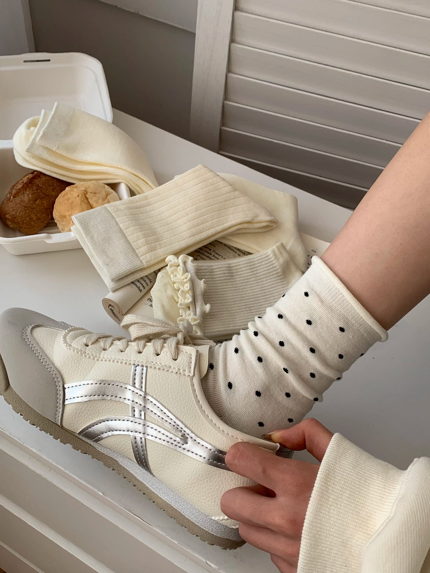 Cream Crew Socks for Women | Cotton Mid-Calf Casual Socks