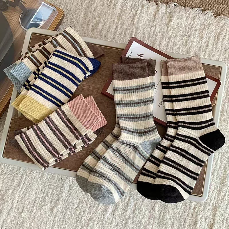 Striped Crew Socks for Women | Casual Trendy Everyday Cotton Socks
