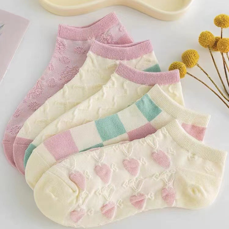 Cute Pastel Ankle Socks for Women | Breathable Cotton Low Cut